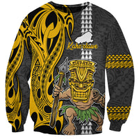 Hawaii Kahoolawe Island Sweatshirt Hawaiian Warrior and Kakau Symbols Abstract Tattoo LT03 Unisex Yellow - Polynesian Pride