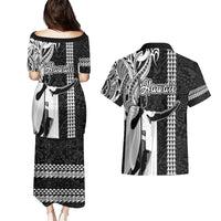 Hawaii Kahoolawe Island Couples Matching Puletasi Dress and Hawaiian Shirt Hawaiian King and Kakau Symbols Abstract Shoulder Tattoo LT03 - Polynesian Pride