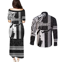 Hawaii Kahoolawe Island Couples Matching Puletasi Dress and Long Sleeve Button Shirts Hawaiian King and Kakau Symbols Abstract Shoulder Tattoo LT03 - Polynesian Pride