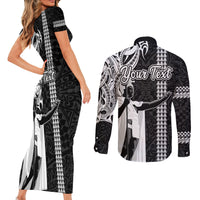 Custom Hawaii Kahoolawe Island Couples Matching Short Sleeve Bodycon Dress and Long Sleeve Button Shirts Hawaiian King and Kakau Symbols Abstract Shoulder Tattoo LT03 - Polynesian Pride