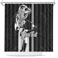 Custom Hawaii Kahoolawe Island Shower Curtain Hawaiian King and Kakau Symbols Abstract Shoulder Tattoo LT03 Black - Polynesian Pride