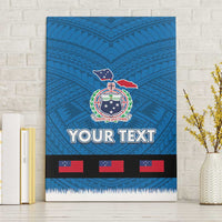 Samoa Merry Christmas Canvas Wall Art Santa Suit Style With Tatau Tattoo Pattern LT03 Without Frame Blue - Polynesian Pride