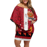 Papua New Guinea Merry Christmas Family Matching Off Shoulder Short Dress and Hawaiian Shirt Santa Suit Style With Melanesian Pattern LT03 Mom's Dress Red - Polynesian Pride