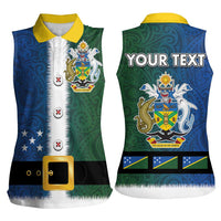 Solomon Islands Merry Christmas Women Sleeveless Polo Shirt Santa Suit Style With Melanesian Pattern LT03 - Polynesian Pride