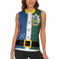 Solomon Islands Merry Christmas Women Sleeveless Polo Shirt Santa Suit Style With Melanesian Pattern LT03 - Polynesian Pride