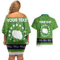 Cook Islands Merry Christmas Couples Matching Off Shoulder Short Dress and Hawaiian Shirt Santa Suit Style With Polynesian Pattern LT03 - Polynesian Pride