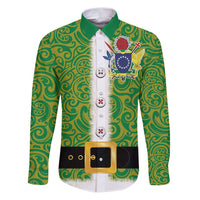 Cook Islands Merry Christmas Family Matching Puletasi and Hawaiian Shirt Santa Suit Style With Polynesian Pattern LT03 Dad's Shirt - Long Sleeve Green - Polynesian Pride