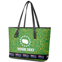Cook Islands Merry Christmas Leather Tote Bag Santa Suit Style With Polynesian Pattern LT03 - Polynesian Pride