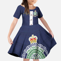 Niue Merry Christmas Family Matching Puletasi and Hawaiian Shirt Santa Suit Style With Hiapo Pattern LT03 Daughter's Dress Blue - Polynesian Pride
