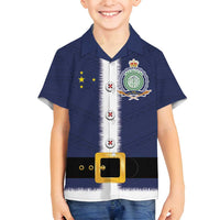 Niue Merry Christmas Family Matching Puletasi and Hawaiian Shirt Santa Suit Style With Hiapo Pattern LT03 Son's Shirt Blue - Polynesian Pride