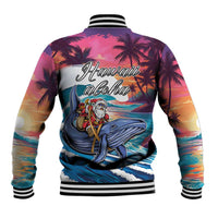 Hawaiian Mele Kalikimaka Baseball Jacket Santa Claus Driving The Whale with Sunset Ocean Landscape