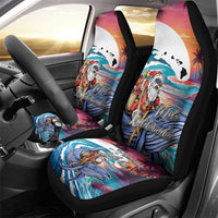 Hawaiian Mele Kalikimaka Car Seat Cover Santa Claus Driving The Whale with Sunset Ocean Landscape