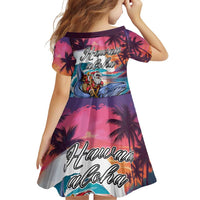 Hawaiian Mele Kalikimaka Family Matching Off Shoulder Short Dress and Hawaiian Shirt Santa Claus Driving The Whale with Sunset Ocean Landscape