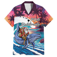 Hawaiian Mele Kalikimaka Family Matching Puletasi and Hawaiian Shirt Santa Claus Driving The Whale with Sunset Ocean Landscape
