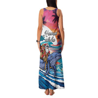 Hawaiian Mele Kalikimaka Family Matching Tank Maxi Dress and Hawaiian Shirt Santa Claus Driving The Whale with Sunset Ocean Landscape