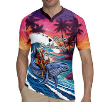 Hawaiian Mele Kalikimaka Rugby Jersey Santa Claus Driving The Whale with Sunset Ocean Landscape LT03 - Polynesian Pride