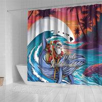 Hawaiian Mele Kalikimaka Shower Curtain Santa Claus Driving The Whale with Sunset Ocean Landscape LT03 - Polynesian Pride