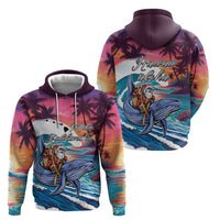 Hawaiian Mele Kalikimaka Zip Hoodie Santa Claus Driving The Whale with Sunset Ocean Landscape LT03 - Polynesian Pride