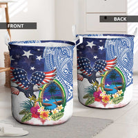 Guam and United States Together Laundry Basket Bald Eagle and Guam Seal with Flower and Tribal Tattoos LT03 - Polynesian Pride