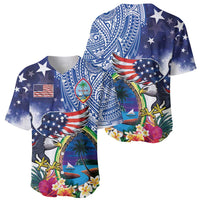Guam and United States Together Baseball Jersey Bald Eagle and Guam Seal with Flower and Tribal Tattoos LT03 - Polynesian Pride