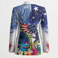 Guam and United States Together Blazer Bald Eagle and Guam Seal with Flower and Tribal Tattoos LT03 - Polynesian Pride