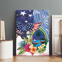 Guam and United States Together Canvas Wall Art Bald Eagle and Guam Seal with Flower and Tribal Tattoos - Polynesian Pride
