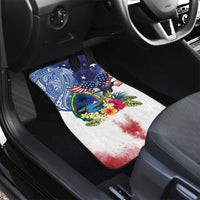 Guam and United States Together Car Mats Bald Eagle and Guam Seal with Flower and Tribal Tattoos - Polynesian Pride