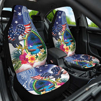 Guam and United States Together Car Seat Cover Bald Eagle and Guam Seal with Flower and Tribal Tattoos - Polynesian Pride