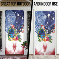 Guam and United States Together Door Cover Bald Eagle and Guam Seal with Flower and Tribal Tattoos - Polynesian Pride