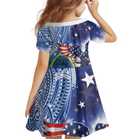 Guam and United States Together Family Matching Long Sleeve Bodycon Dress and Hawaiian Shirt Bald Eagle and Guam Seal with Flower and Tribal Tattoos LT03 - Polynesian Pride