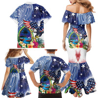 Guam and United States Together Family Matching Mermaid Dress and Hawaiian Shirt Bald Eagle and Guam Seal with Flower and Tribal Tattoos - Polynesian Pride