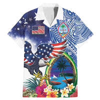 Guam and United States Together Family Matching Mermaid Dress and Hawaiian Shirt Bald Eagle and Guam Seal with Flower and Tribal Tattoos - Polynesian Pride