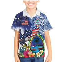 Guam and United States Together Family Matching Mermaid Dress and Hawaiian Shirt Bald Eagle and Guam Seal with Flower and Tribal Tattoos - Polynesian Pride