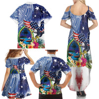 Guam and United States Together Family Matching Summer Maxi Dress and Hawaiian Shirt Bald Eagle and Guam Seal with Flower and Tribal Tattoos LT03 - Polynesian Pride
