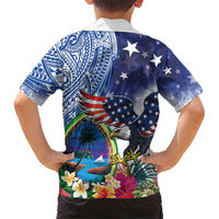 Guam and United States Together Family Matching Tank Maxi Dress and Hawaiian Shirt Bald Eagle and Guam Seal with Flower and Tribal Tattoos LT03 - Polynesian Pride