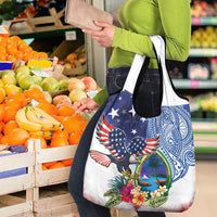 Guam and United States Together Grocery Bag Bald Eagle and Guam Seal with Flower and Tribal Tattoos - Polynesian Pride