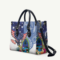 Guam and United States Together Leather Bag Bald Eagle and Guam Seal with Flower and Tribal Tattoos - Polynesian Pride