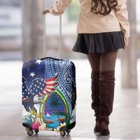 Guam and United States Together Luggage Cover Bald Eagle and Guam Seal with Flower and Tribal Tattoos LT03 - Polynesian Pride