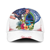 Guam and United States Together Mesh Trucker Cap Bald Eagle and Guam Seal with Flower and Tribal Tattoos LT03 One Size White Multicolor - Polynesian Pride