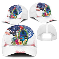 Guam and United States Together Mesh Trucker Cap Bald Eagle and Guam Seal with Flower and Tribal Tattoos LT03 - Polynesian Pride