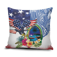 Guam and United States Together Pillow Cover Bald Eagle and Guam Seal with Flower and Tribal Tattoos LT03 Multicolor - Polynesian Pride