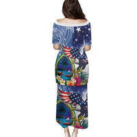 Guam and United States Together Puletasi Bald Eagle and Guam Seal with Flower and Tribal Tattoos - Polynesian Pride