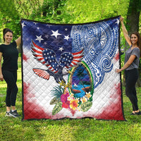 Guam and United States Together Quilt Bald Eagle and Guam Seal with Flower and Tribal Tattoos LT03 - Polynesian Pride