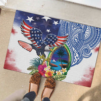 Guam and United States Together Rubber Doormat Bald Eagle and Guam Seal with Flower and Tribal Tattoos LT03 - Polynesian Pride