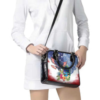 Guam and United States Together Shoulder Handbag Bald Eagle and Guam Seal with Flower and Tribal Tattoos - Polynesian Pride