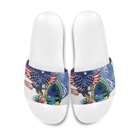Guam and United States Together Slide Sandals Bald Eagle and Guam Seal with Flower and Tribal Tattoos - Polynesian Pride