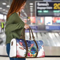 Guam and United States Together Travel Bag Bald Eagle and Guam Seal with Flower and Tribal Tattoos - Polynesian Pride