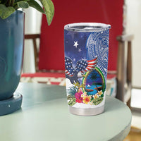 Guam and United States Together Tumbler Cup Bald Eagle and Guam Seal with Flower and Tribal Tattoos - Polynesian Pride