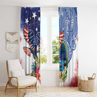 Guam and United States Together Window Curtain Bald Eagle and Guam Seal with Flower and Tribal Tattoos - Polynesian Pride