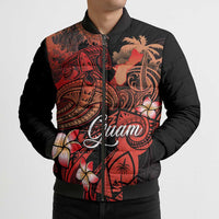 Guam Tribal Chamorro Bomber Puffer Jacket Polynesian Shark with Plumeria and Sea Vibe - Polynesian Pride